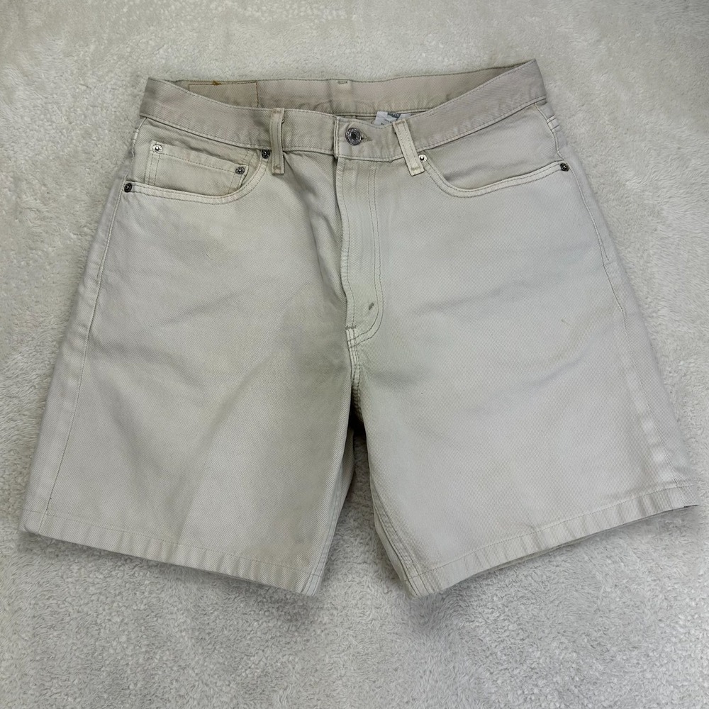 Vintage Levi's 550 Relaxed Fit Denim Shorts Mens 34 Beige Made In USA "Stained"